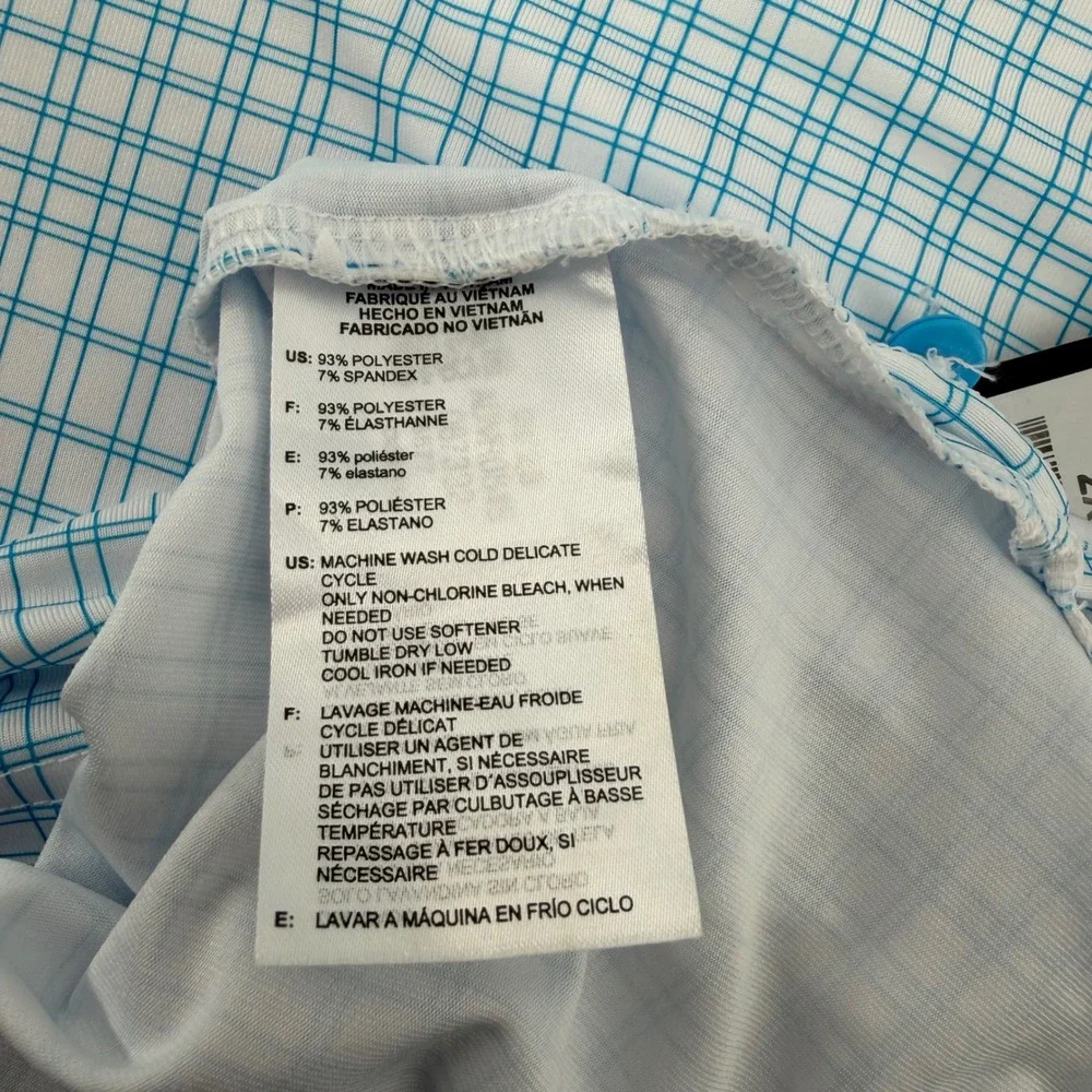 Adidas Golf Polo Mens 2XL White Blue Plaid Ultimate Print ADVR0845 UPF 50